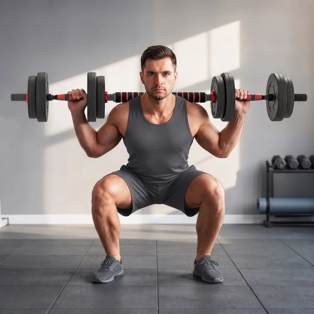 HOMCOM 15kg 2-in-1 Adjustable Dumbbell Set with Barbell Connecting Rod – Home Gym Hand Weights, Black