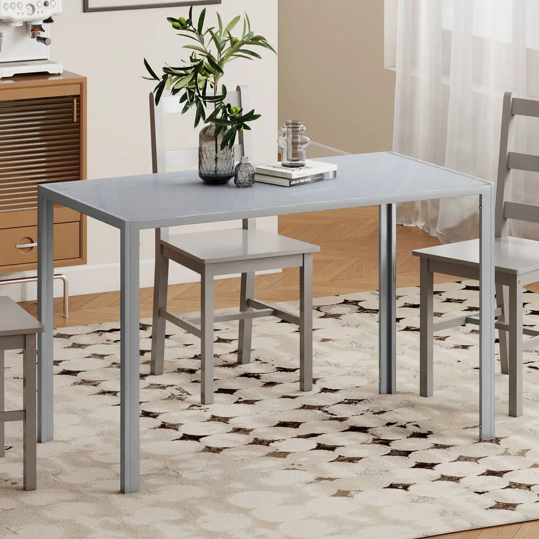 HOMCOM 120cm Dining Table with Tempered Glass Top and Powder-Coated Steel Legs – 4 Seater Kitchen Table, Grey