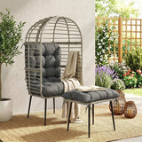 Outsunny Garden Egg Chair with Footstool, PE Rattan Indoor Outdoor Lounge Set with Thick Cushions – Light Grey