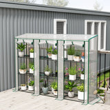 Outsunny Nine-Shelf Greenhouse with 3 Roll-Up Doors, Steel Frame & PE Cover – 46 x 215cm Portable Plant Shelf