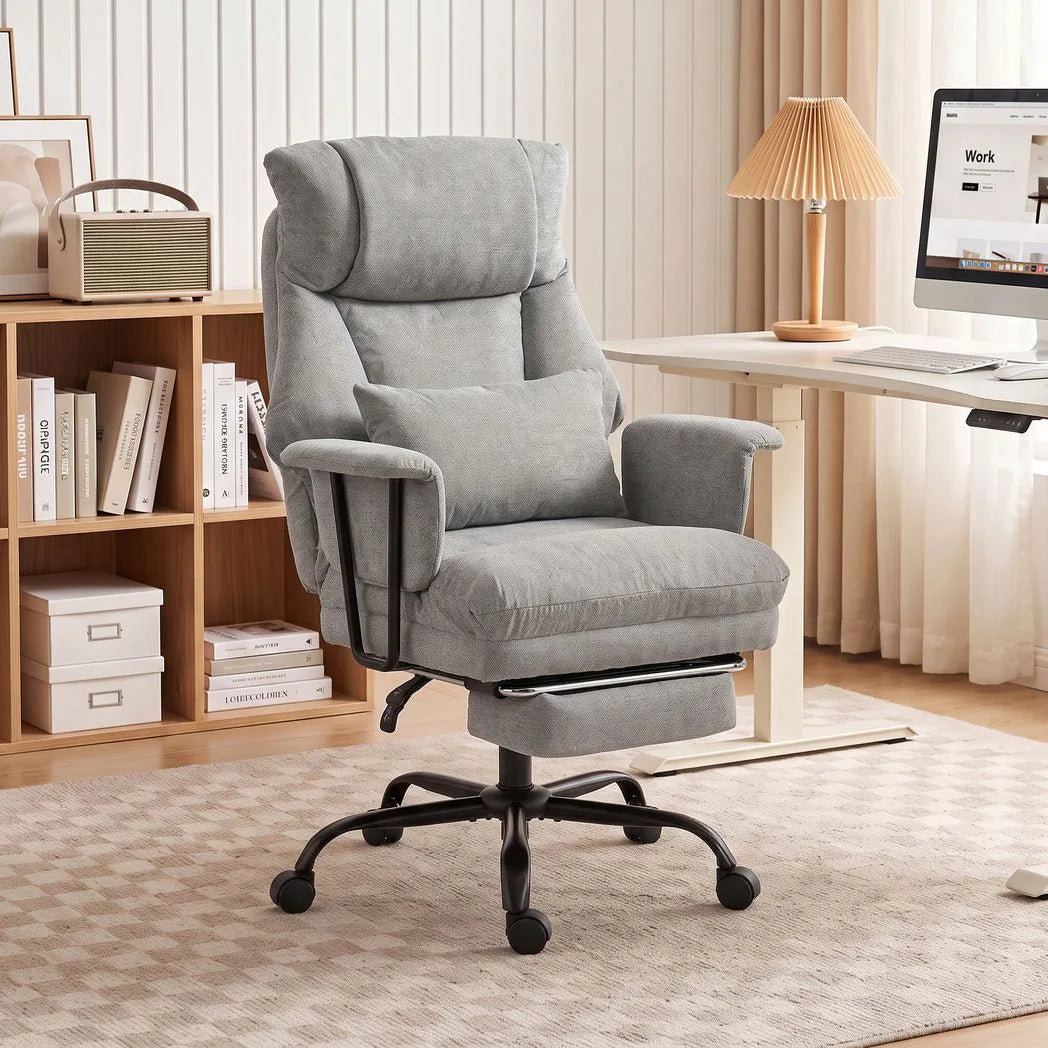 HOMCOM Heavy Duty Office Chair, 180kg Capacity, Linen-Look with Lumbar Support, Spring Cushion, Footrest, Grey