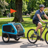 PawHut Dog Bike Trailer with Flip-Down Ramp, Quick Release Frame & Universal Coupler – Blue