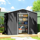 Outsunny 8 x 6ft Galvanised Steel Garden Shed with Lockable Sliding Double Doors and Vents, Dark Grey