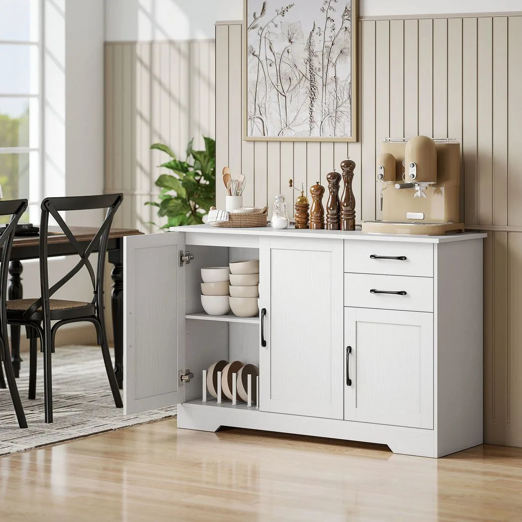 HOMCOM Sideboard with 2 Drawers, 3 Soft-Close Doors and Adjustable Shelf – Kitchen Storage Cabinet, White