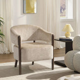 HOMCOM Chenille Accent Tub Chair with Wide Seat and Solid Wood Frame – Comfy Armchair, Beige