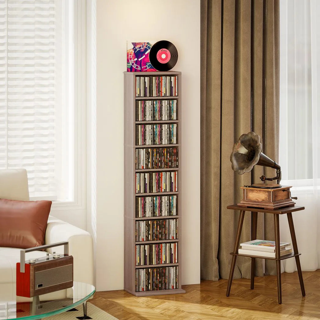 HOMCOM Narrow CD Storage Unit for 260 CDs or 120 DVDs – Tall Media Tower with Anti-Tip Straps, Natural Wood