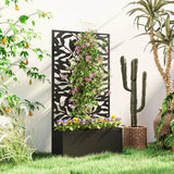 Outsunny Metal Raised Garden Bed with Trellis and Privacy Panel – Wall-Mounted or Freestanding Planter, Black