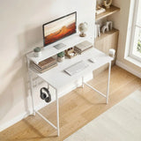 HOMCOM Computer Desk with Hutch Shelf, Cup Holder and Headphone Hook – 80cm Home Office Study Table, White