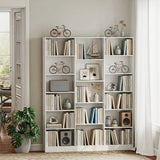HOMCOM 17-Cube Tall Bookcase with Adjustable Shelves & Anti-Tipping Hardware – Open Storage Bookshelf, White
