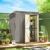 Outsunny 5 x 3ft Lean-To Metal Garden Shed with Lockable Door and Vents – Galvanised Steel, Light Grey