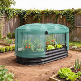 Outsunny Galvanised Raised Garden Bed Kit with Self-Watering System and Mesh Cover, 6 x 3ft – Dark Grey and Green