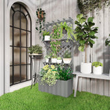 Outsunny 52L Wooden Planter with 146.5cm Trellis and Two Shelves – Raised Garden Bed for Climbers, Grey