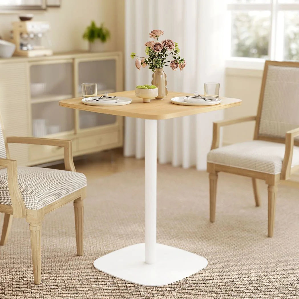 HOMCOM 60 cm Square Dining Table for Two with Wood-Veneer Top and Steel Base – Small Kitchen Table, Natural Wood
