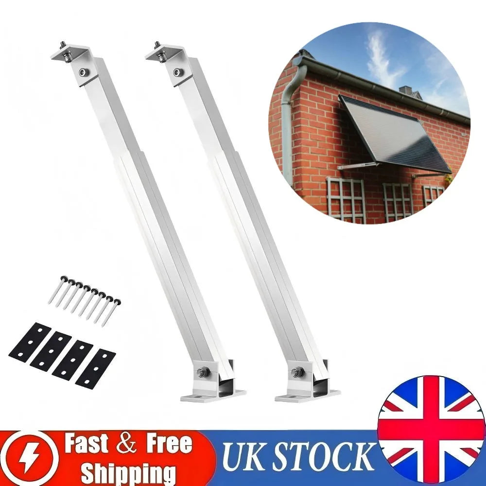 Aluminium Solar Panel Mounting Brackets with Adjustable 15–30° Tilt – Telescopic Wall & Roof Mount, Silver