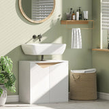 HOMCOM Under Sink Bathroom Cabinet with Soft-Close Doors – U-Shaped Cut-Out for Wall-Mounted Basins, White