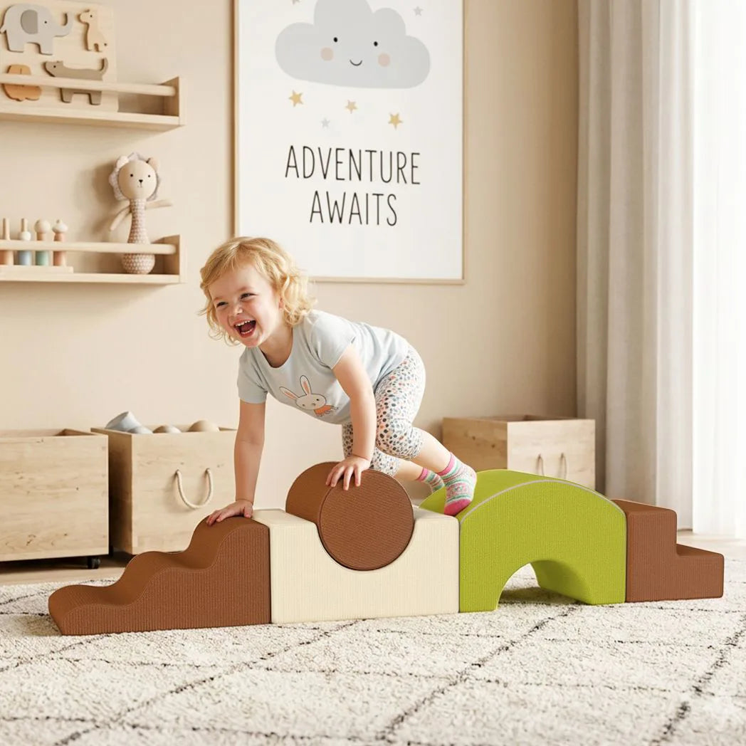 AIYAPLAY 5-Piece Foam Climbing Blocks with Non-Slip Base & Removable Cover – Toddler Soft Play Set