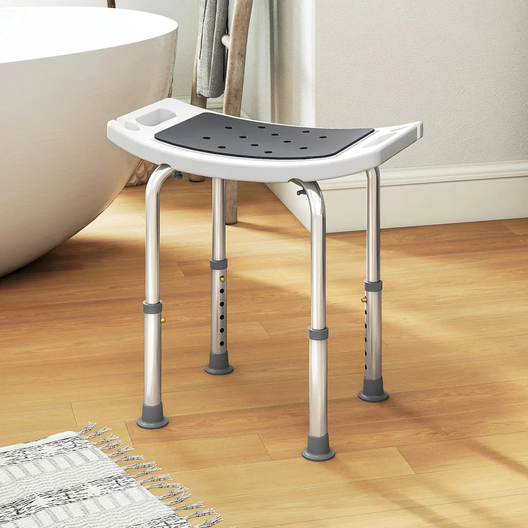 HOMCOM Height Adjustable Shower Chair with Aluminium Frame, Non-Slip Feet and Padded EVA Seat, Grey