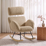 HOMCOM Upholstered Rocking Chair with Adjustable Headrest – Raindrop Velvet, Rubberwood Base, Light Brown