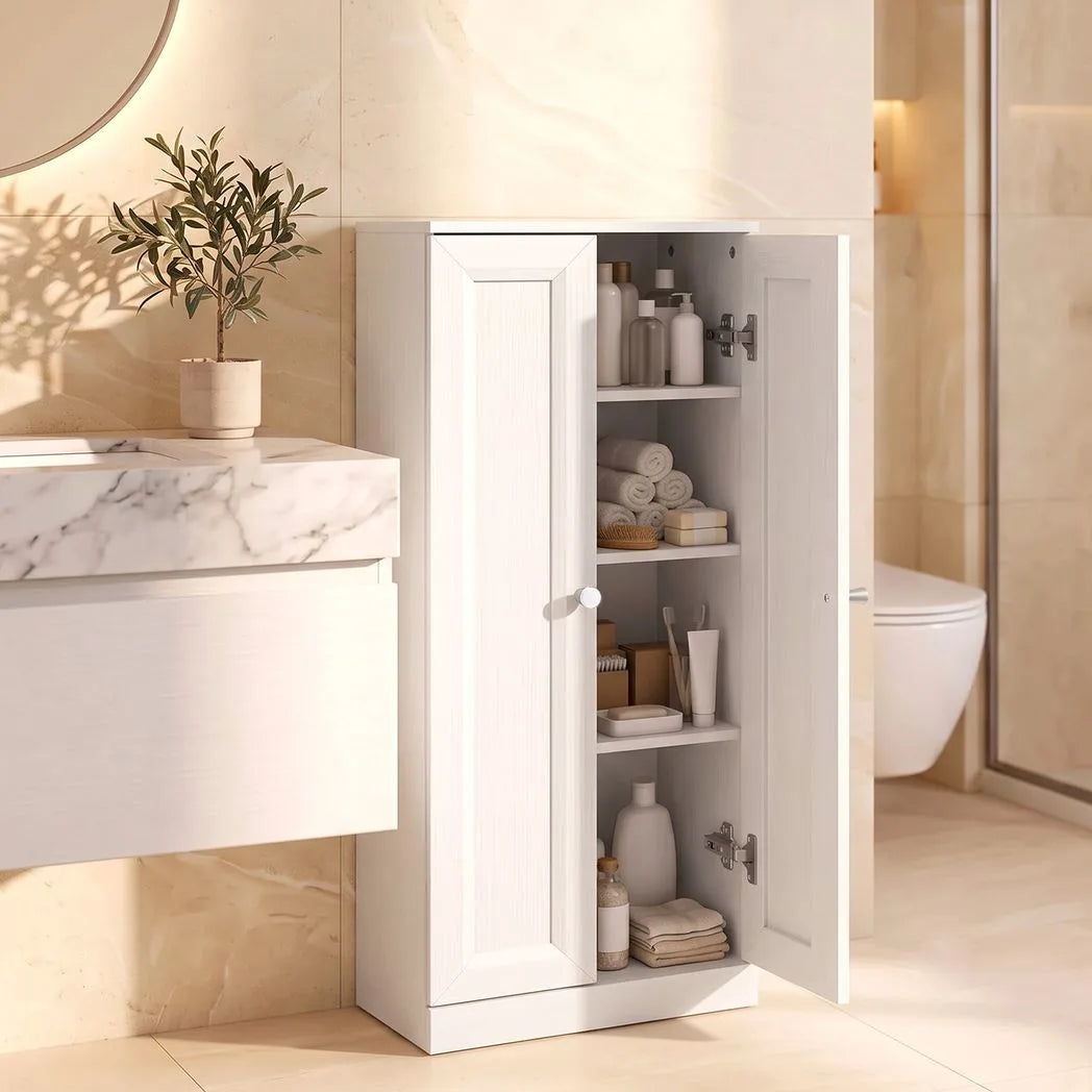 HOMCOM Narrow Bathroom Cabinet with 2 Doors & 4 Tiers – Slim Freestanding Storage Cupboard