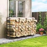 Outsunny 6.5ft Heavy Duty Steel Firewood Log Rack with Bonfire Pattern, 300kg Capacity, Black