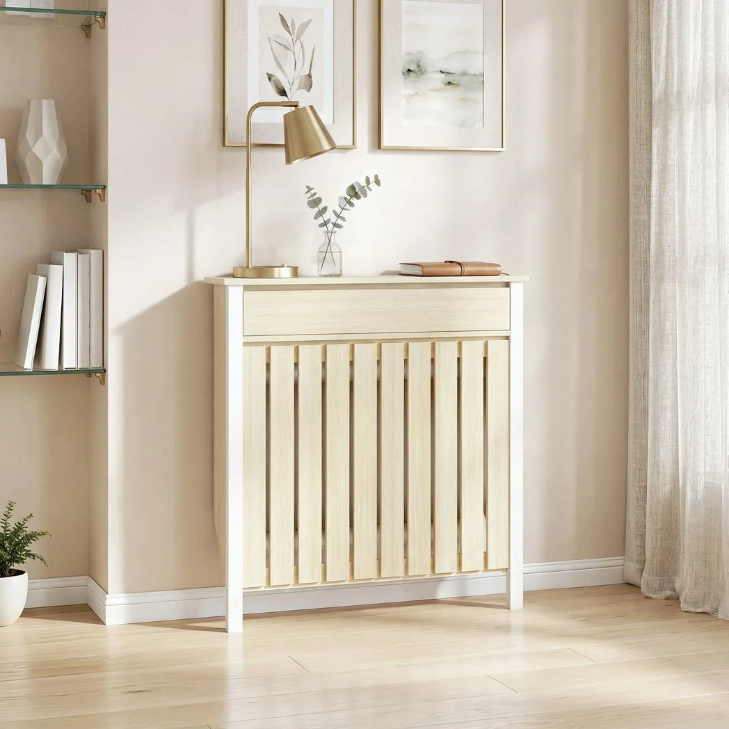 HOMCOM Rustic-Look Radiator Cover with Top Drawer, 93 x 88.5cm – Slimline Heater Guard, Oak