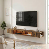 HOMCOM Wall-Mounted TV Stand with RGB LED Lights for TVs up to 75 Inch – Floating Entertainment Unit, Brown