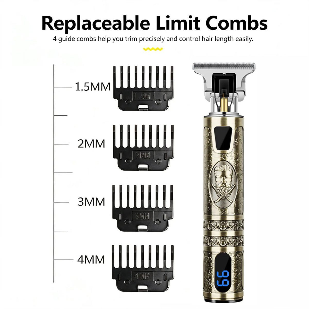 Cordless Hair Clippers & Beard Trimmer Kit with LCD Display, USB Charging & 4 Limit Combs – Ceramic Blade