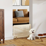 PawHut Freestanding Pet Gate with Support Feet – Portable Dog Barrier for Small Breeds, Natural Wood