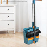 Long Handled Dustpan and Brush Set with Stainless Steel Handle, Upright Broom and Dustpan, Blue