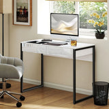 HOMCOM High Gloss Work Table with Two Handleless Drawers and Steel Frame – Home Office Desk, White