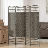 HOMCOM 4 Panel Folding Privacy Screen with Pine Wood Frame – Hand-Woven Room Divider, Dark Grey