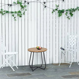 Outsunny Round Outdoor Side Table with Slatted Top and Adjustable Leg Pads, 49 x 49 x 48 cm – Natural Wood & Black