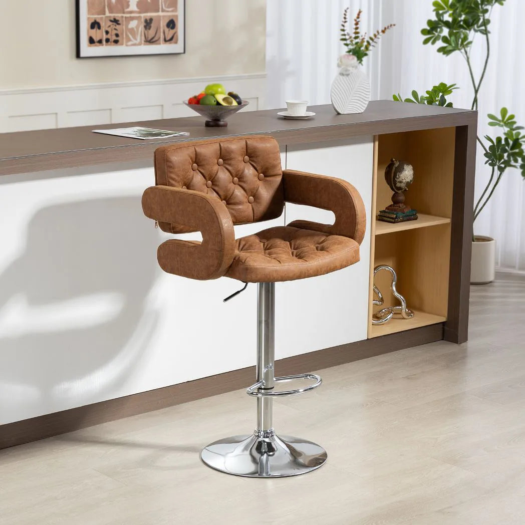 HOMCOM PU Leather Swivel Bar Stool with Back, Armrest and Footrest – Height Adjustable, Brown