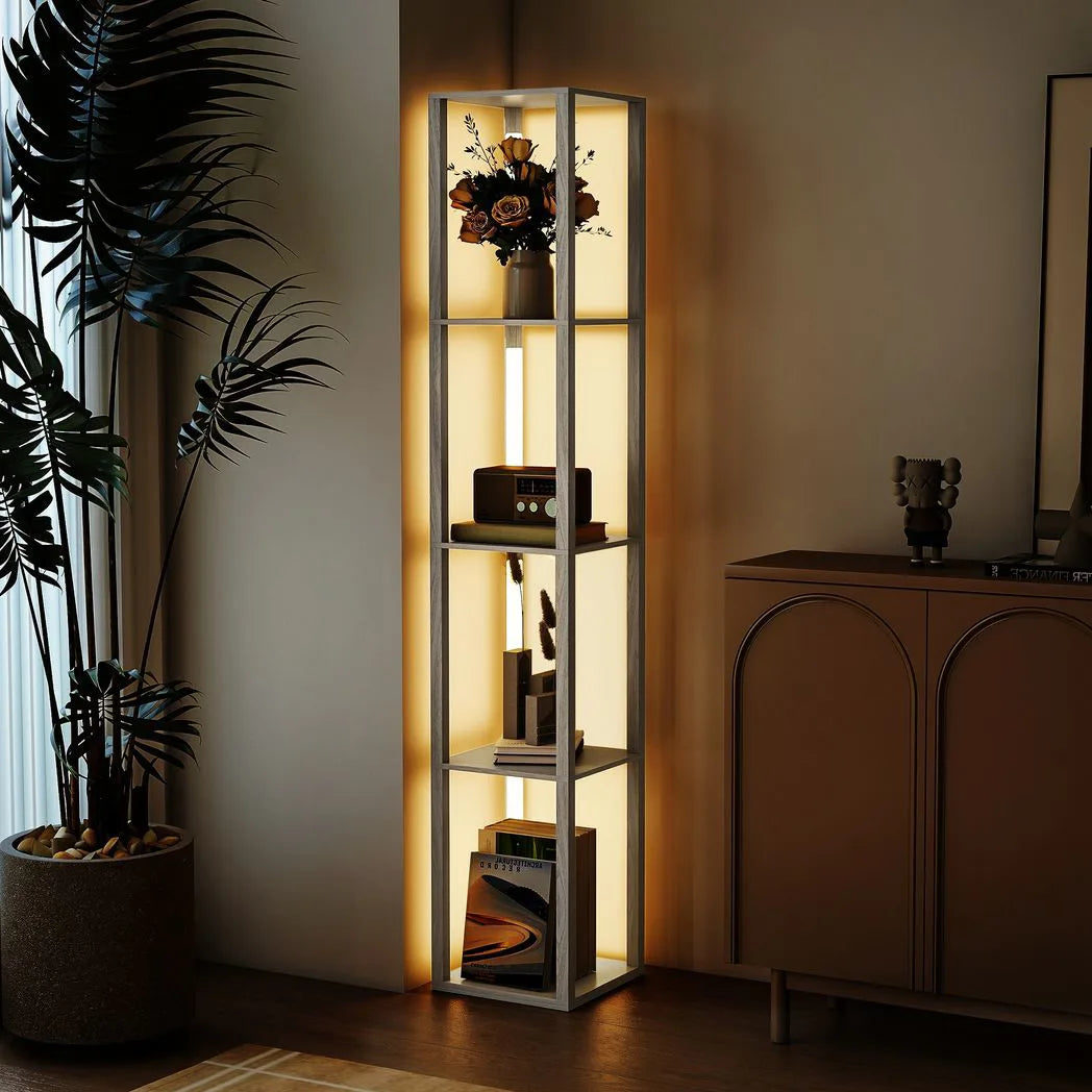 HOMCOM Floor Lamp with Shelves and 3 Brightness Levels – Oak