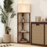 HOMCOM Corner Floor Lamp with 3 Storage Shelves & Pull Chain Switch – Tall Standing Lamp, Rustic Brown