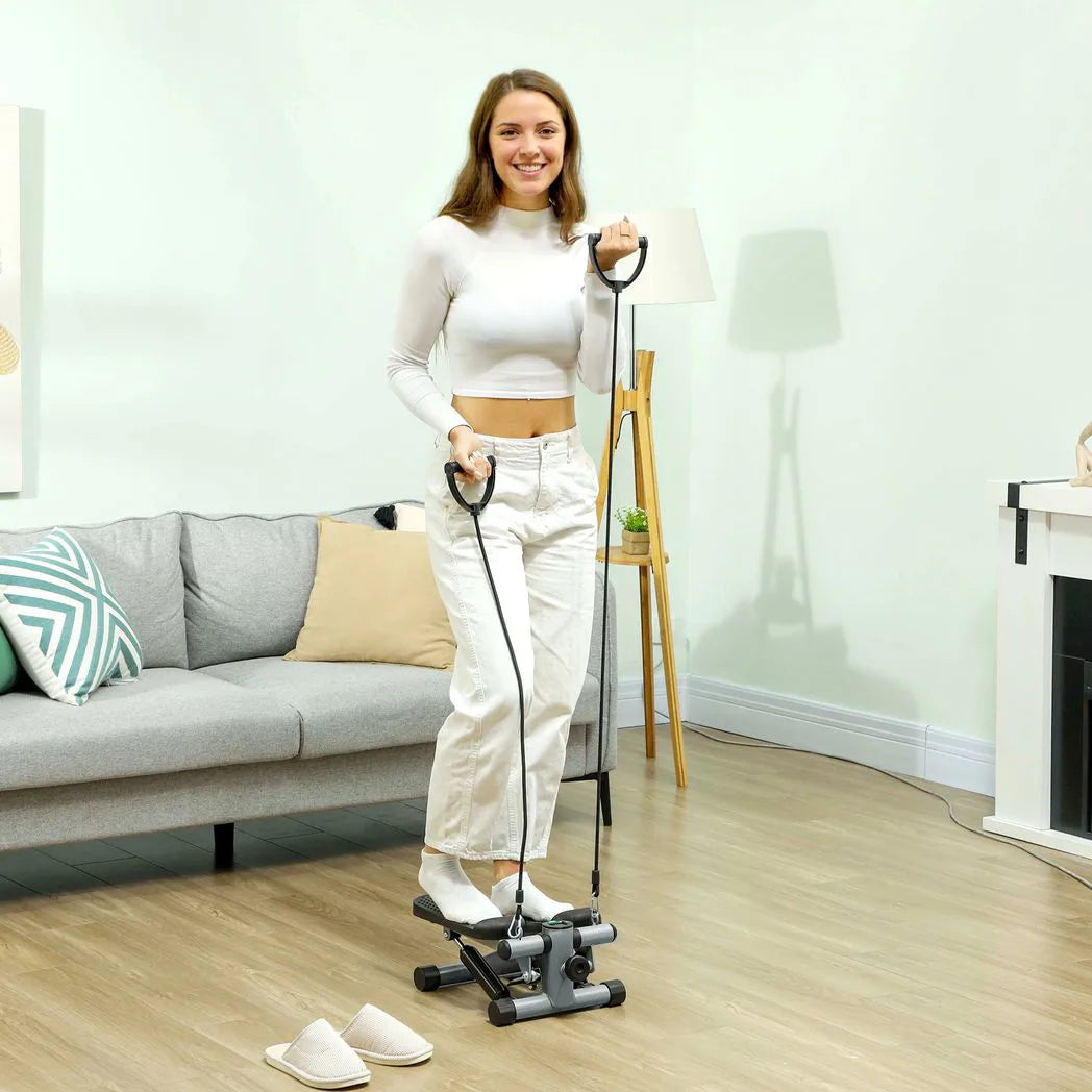 SPORTNOW Mini Stepper with Resistance Bands, LCD Monitor and Non-Slip Pedals – Home Workout Step Machine