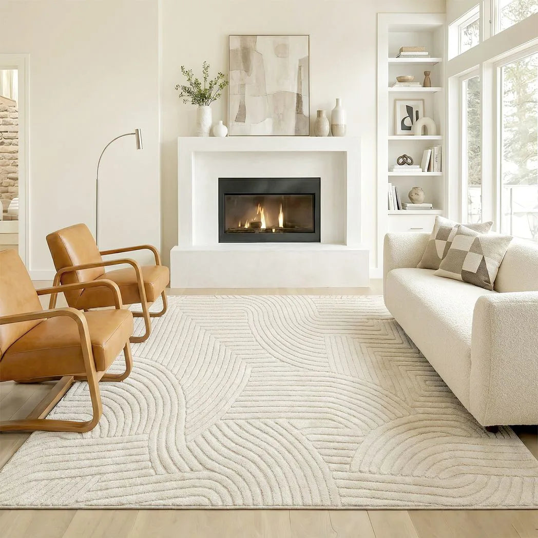 HOMCOM Modern Geometric Plush Rug, Non-Slip, 200 x 140cm – Cream