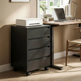 HOMCOM Four-Drawer Office Filing Cabinet with Wheels and Anti-Tipping Straps – Under Desk Storage, Black