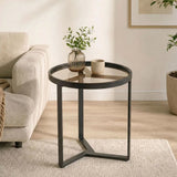 HOMCOM Round Side Table with Tempered Glass Top and Geometric Metal Frame – Compact End Table, Black