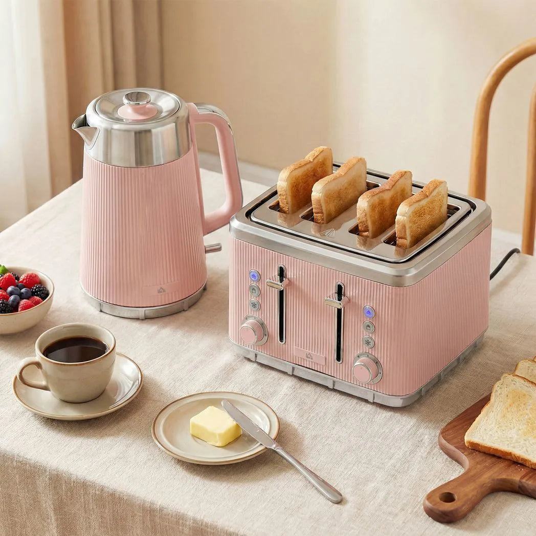 HOMCOM 3000W 1.7L Stainless Steel Kettle and 4 Slice Toaster Set with UK Strix Thermostat – Fast Boil, Pink