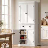 HOMCOM 183 cm Tall Kitchen Cupboard with Drawer, 4 Doors and Adjustable Shelves – Farmhouse White