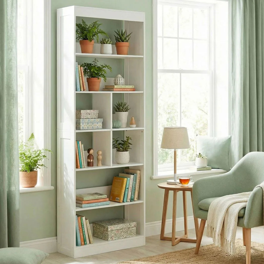 HOMCOM 6-Tier Bookcase with Open Shelves and Cubes, 180 cm Tall Display Shelf with Anti-Tipping Design, White