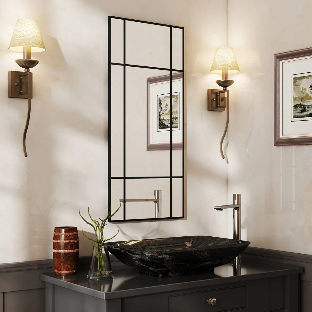 HOMCOM Decorative Grid Wall Mirror, with Back Hooks – Black