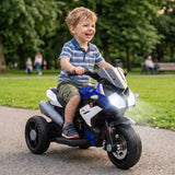 HOMCOM Kids Electric Motorcycle, 6V Three-Wheel Ride-On with LED Headlight, Music & Horn – Ages 3-5, Blue