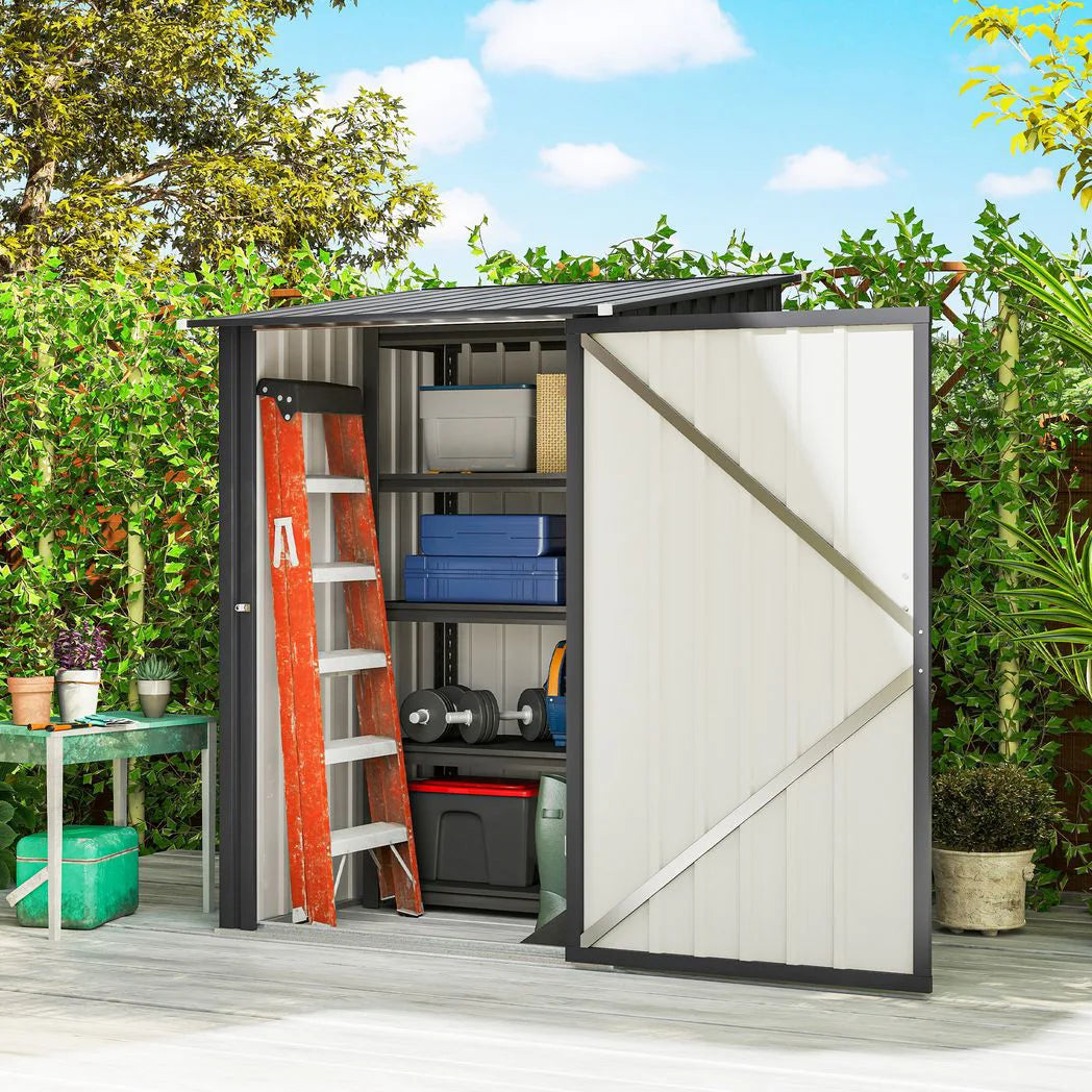 Outsunny 3.3 x 3.4ft Lean-To Galvanised Steel Garden Shed with Lockable Door, Dark Grey