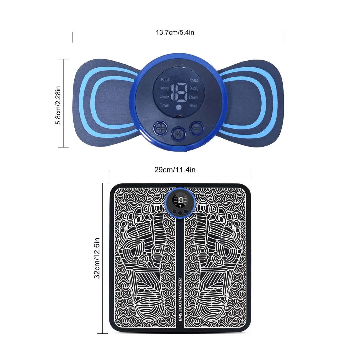 USB Electric Foot Massage Pad and Neck Massager Set with 8 Modes, 19 Levels – Portable Massager, Black