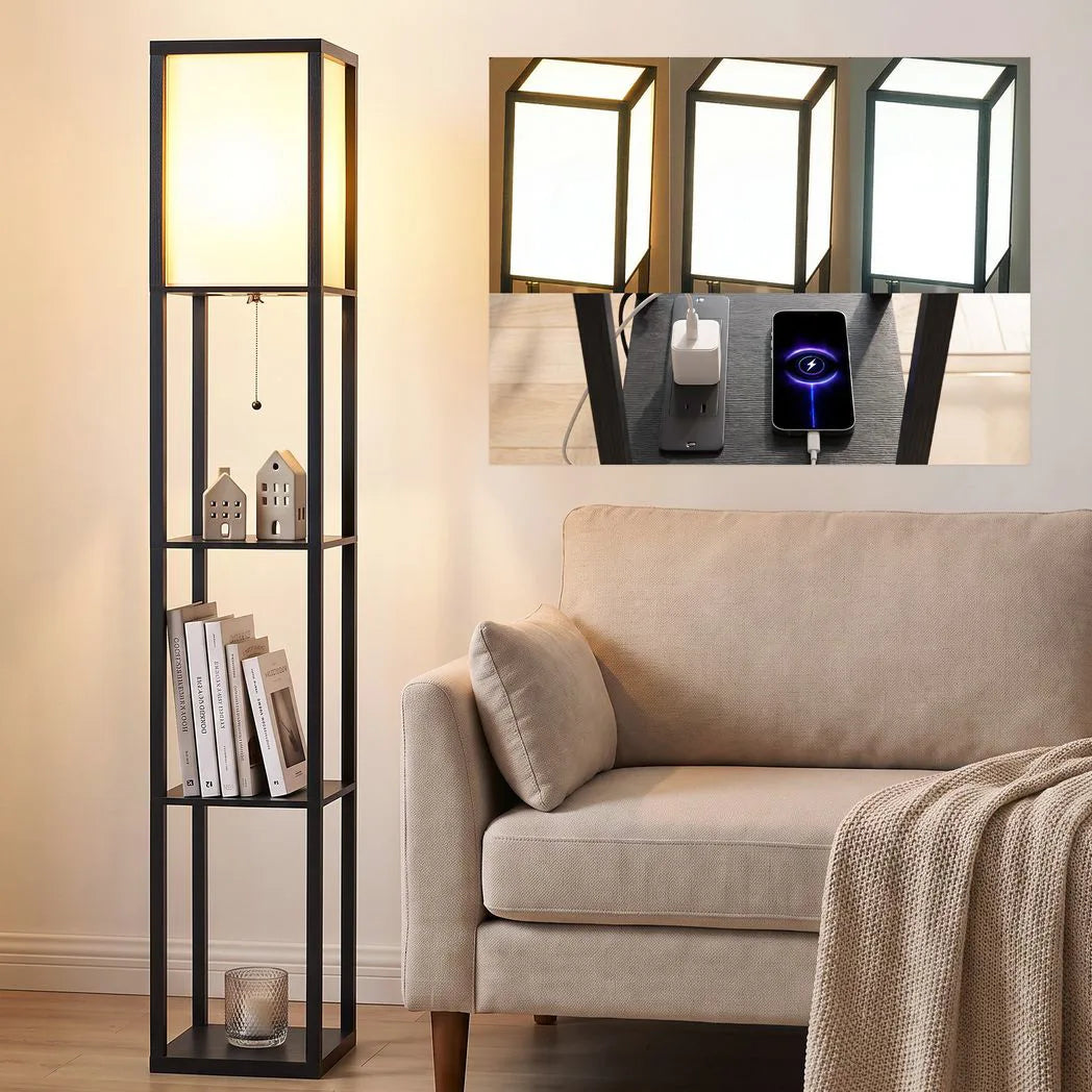 HOMCOM 3-Tier Column Shelf Floor Lamp