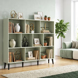 HOMCOM 10-Cube Bookcase with Solid Pine Legs & Anti-Tip Kit – 140 cm Nordic Bookshelf, Light Green