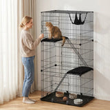 PawHut 3-Tier Large Cat Cage with Hammock, Platforms, Tray and Cushions – Detachable Metal Kennel for 1–2 Cats