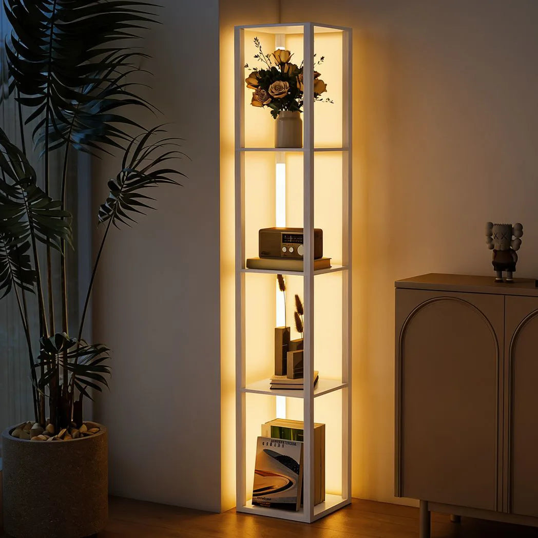 HOMCOM Floor Lamp with Shelves and 3 Brightness Levels – White